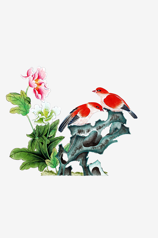中國風(fēng)水墨花鳥工筆裝飾畫PNG元素