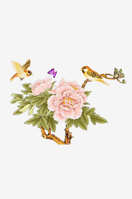 中國風(fēng)水墨花鳥工筆裝飾畫PNG元素