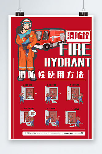 消火栓使用方法消防科普知识海报