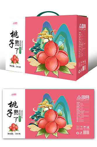 简约桃子水蜜桃水果礼盒包装设计