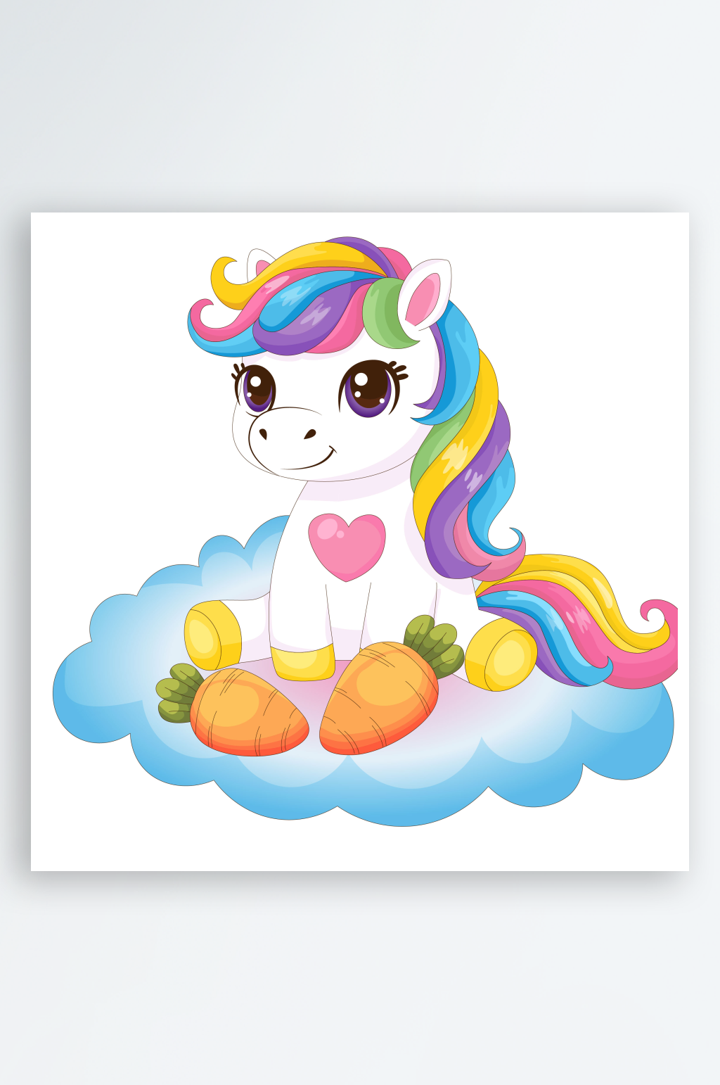 卡通可爱萌趣马年吃胡萝卜小白马扁平化插画素材