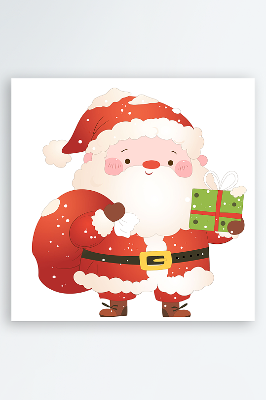卡通圣诞节可爱圣诞老人开心送礼物节日插画-众图网