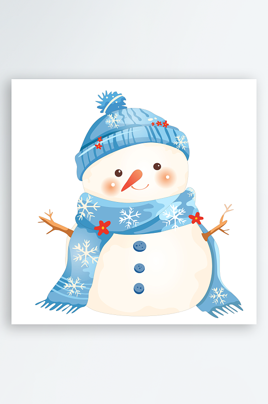 卡通圣诞节戴帽子围巾胡萝卜鼻子雪人插画-众图网