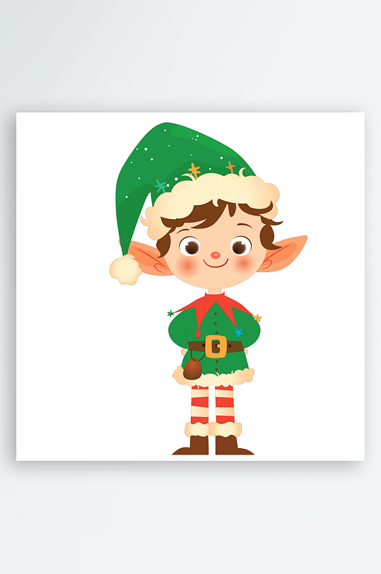 卡通圣诞节大耳朵戴帽子圣诞小精灵男孩插画-众图网