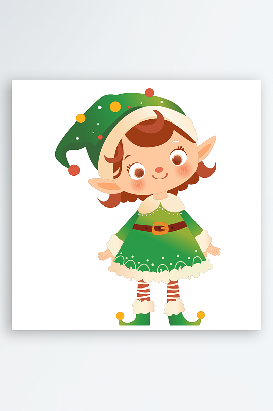 卡通圣诞节大耳朵戴帽子圣诞小精灵女孩插画-众图网