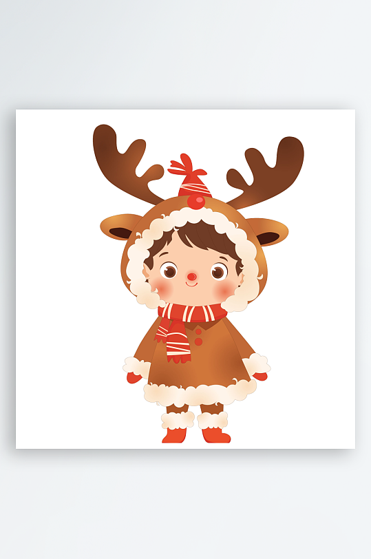 卡通圣诞节可爱小男孩戴鹿角圣诞装扮插画-众图网