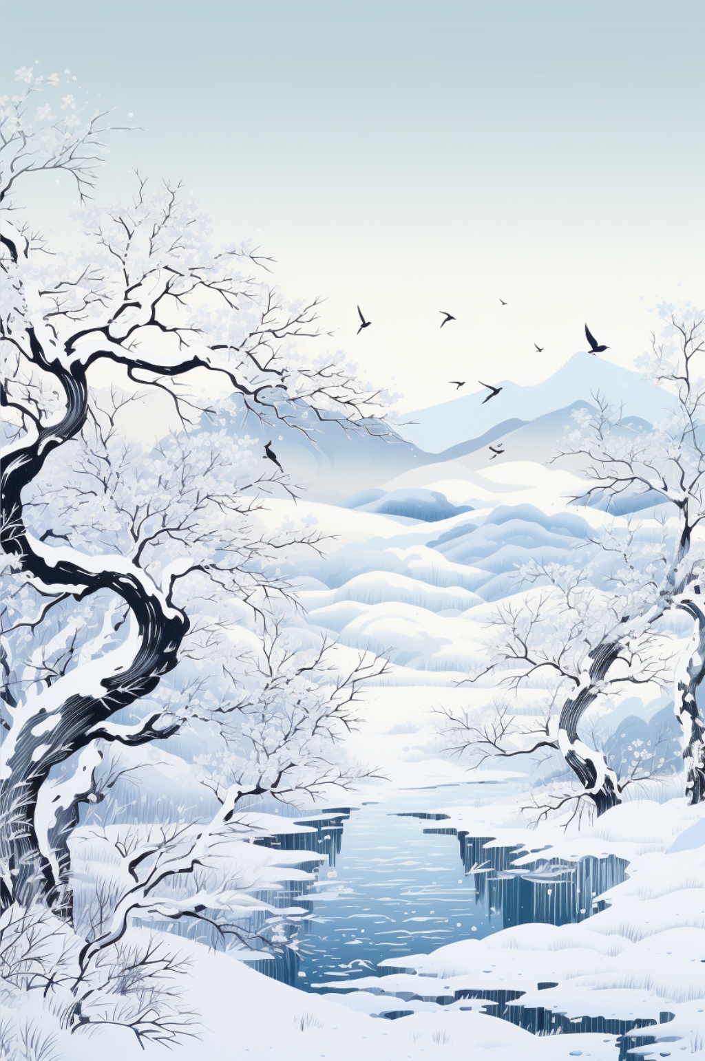 简约大气霜降冬至传统节气插画海报背景素材