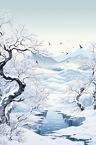 简约大气霜降冬至传统节气插画海报背景