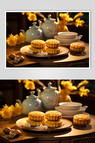 传统节日中秋节月饼食物高清拍摄图