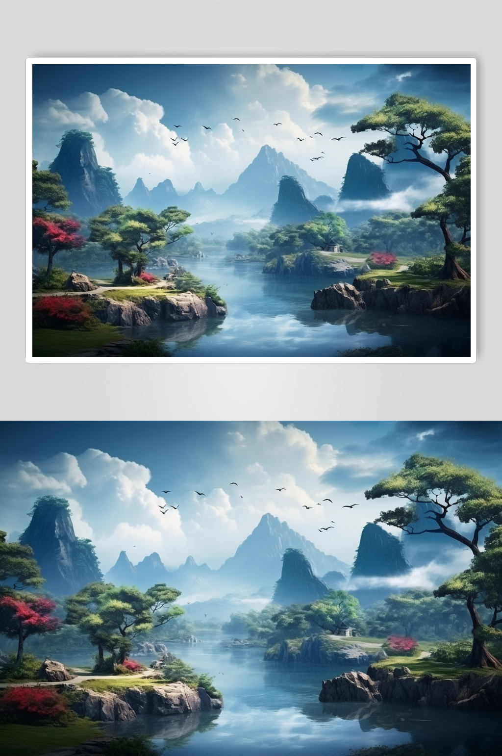 简约大气中国风传统节山水插画海报背景素材