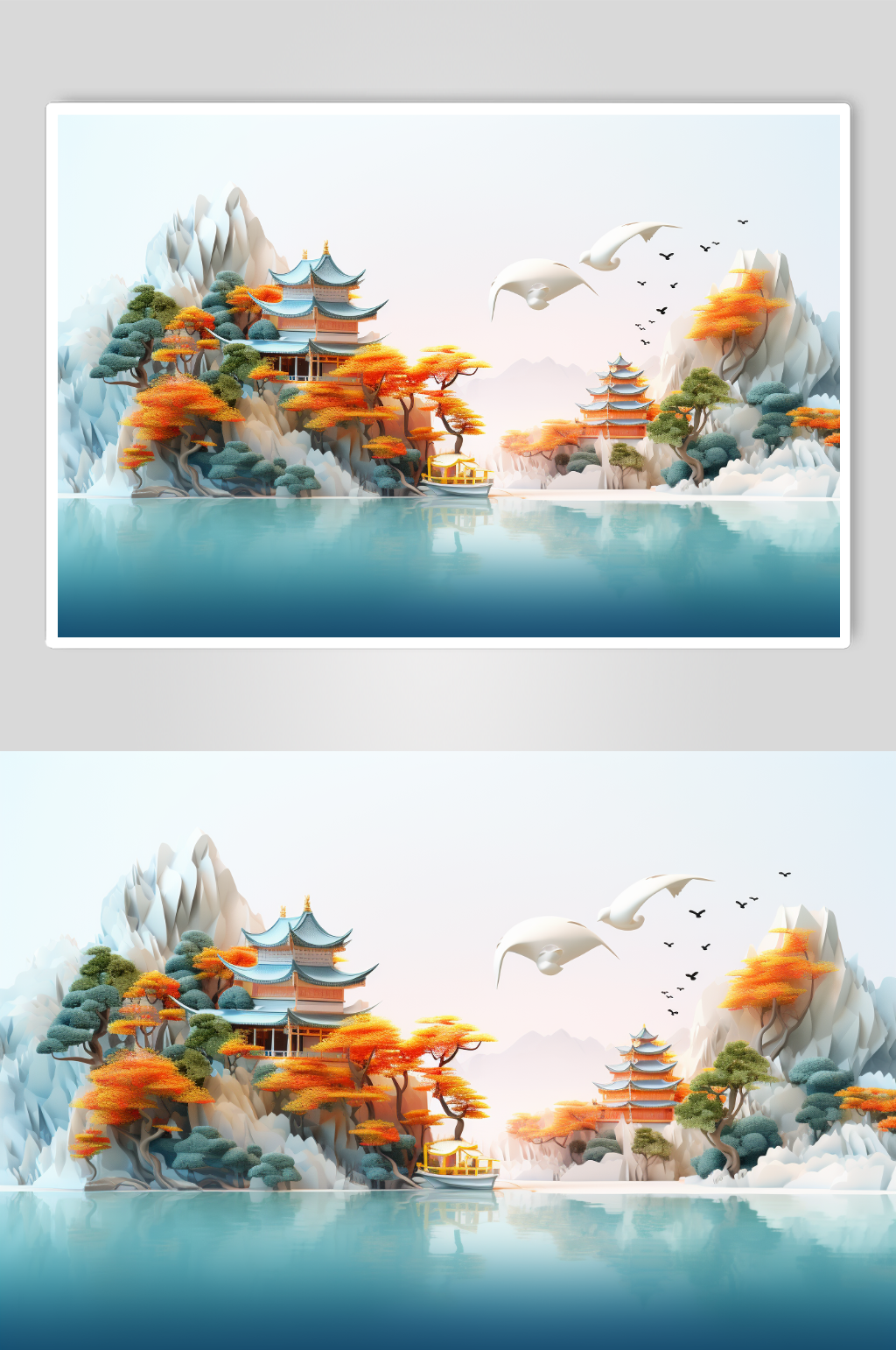 简约大气中国风传统节山水插画海报背景素材