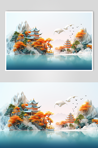 简约大气中国风传统节山水插画海报背景