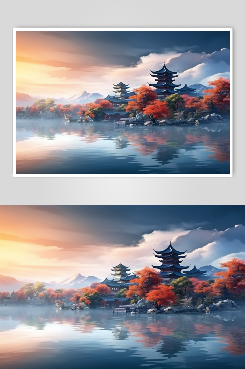 简约大气中国风传统节山水插画海报背景素材