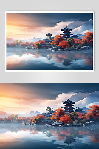 简约大气中国风传统节山水插画海报背景