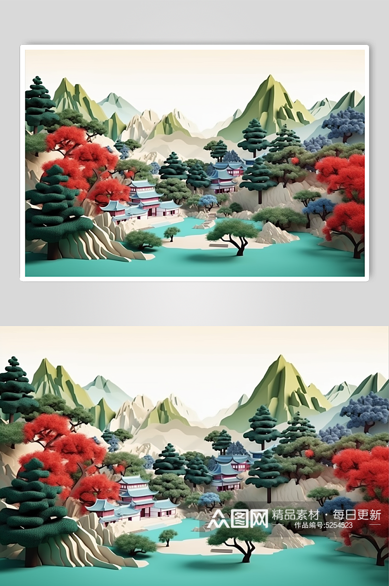 大气中国风传统节山水插画背景素材