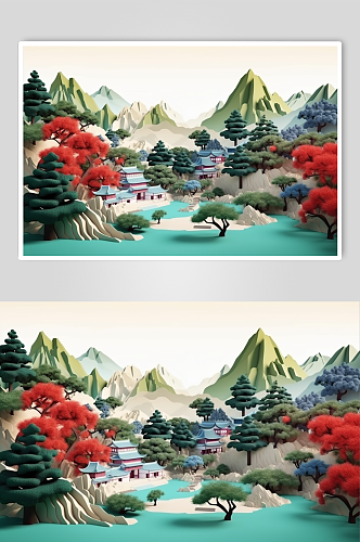 大气中国风传统节山水插画背景