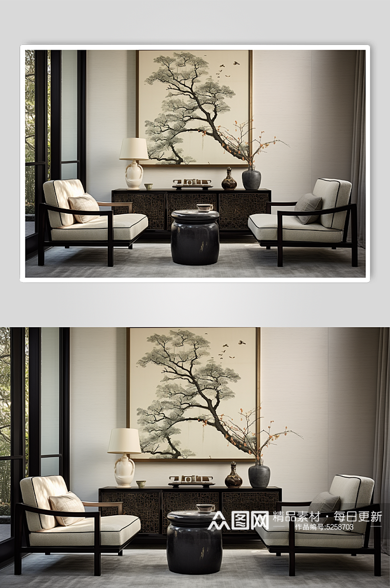 中国风装修家居创意场景室内设计图素材
