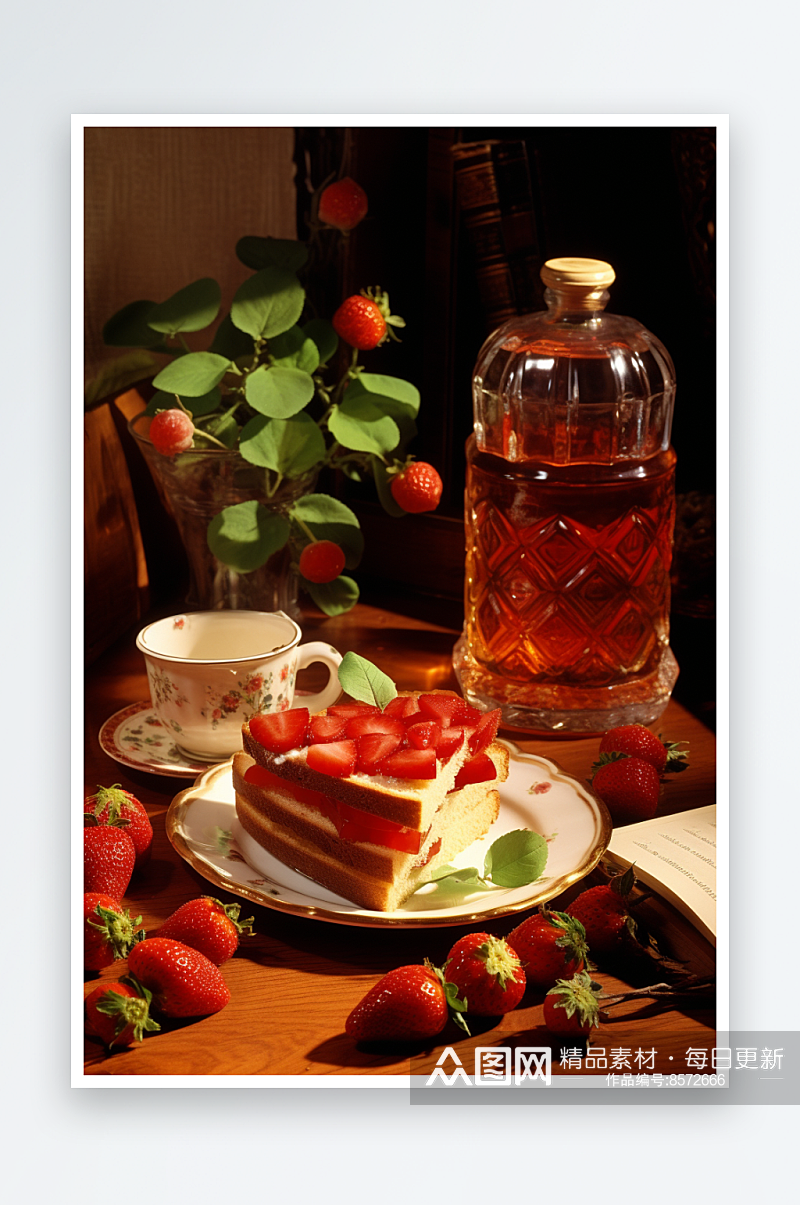 烘焙早餐草莓吐司蛋糕摄影图素材