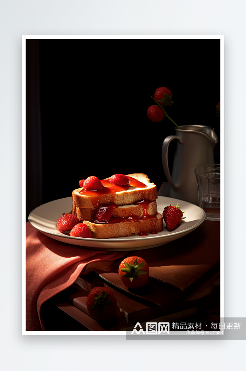 早餐烘焙草莓吐司蛋糕摄影图素材