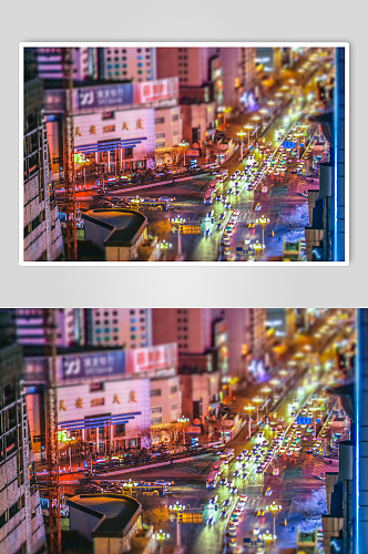 摄影图片俯拍城市夜景