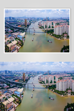 摄影图片航拍广州东沙大桥城市建筑