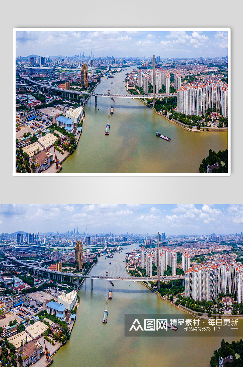 摄影图片航拍广州东沙大桥城市建筑素材
