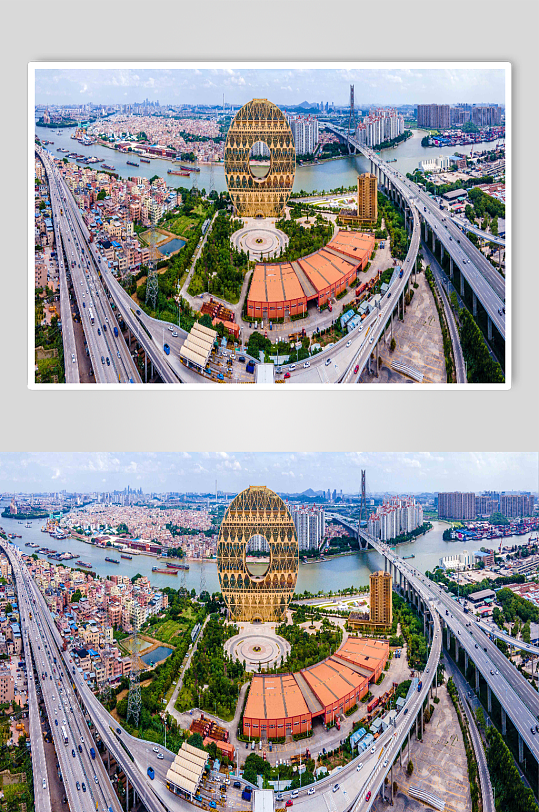 摄影图片航拍广州海珠区城市交通建筑风光