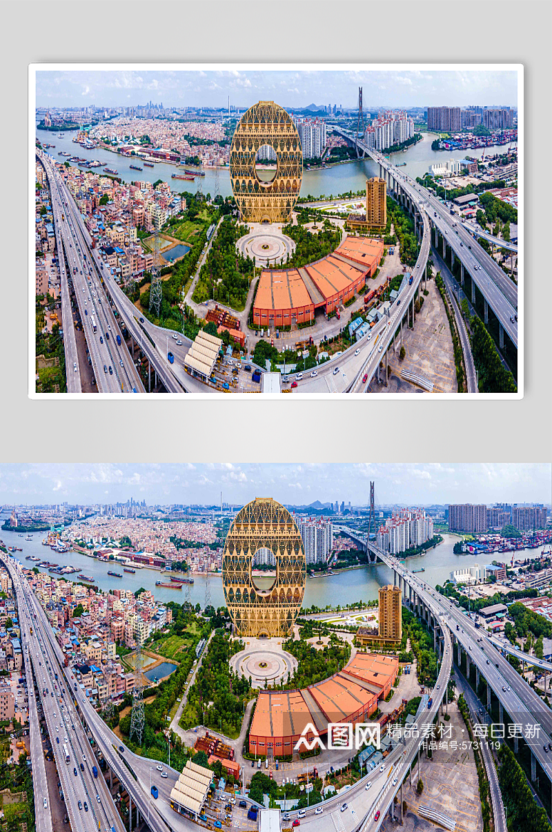 摄影图片航拍广州海珠区城市交通建筑风光素材