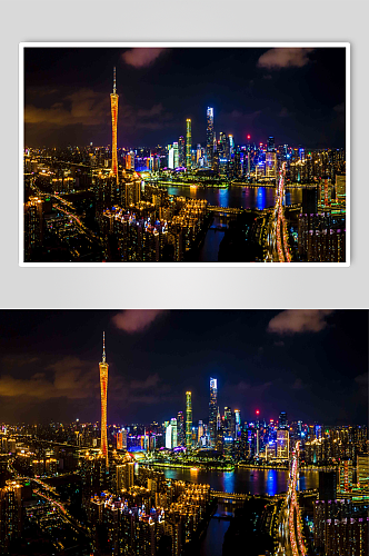 摄影图片全景航拍广州城市夜景车流猎德大桥