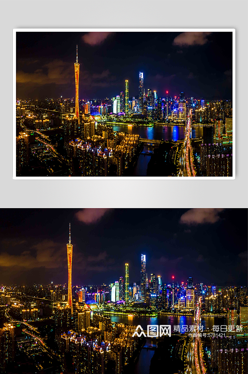 摄影图片全景航拍广州城市夜景车流猎德大桥素材