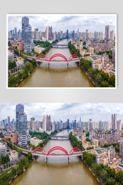 摄影图片全景航拍广州解放大桥
