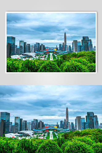 摄影图片深圳城市建筑云朵天际线背景