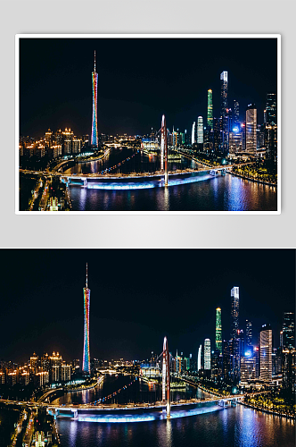 摄影图片航拍全景广州珠江夜景城市建筑