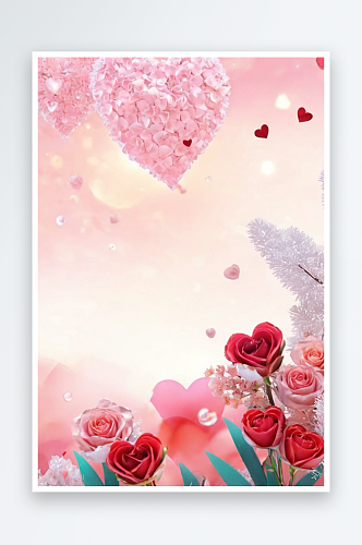 心形情人节粉色玫瑰花心形背景图片