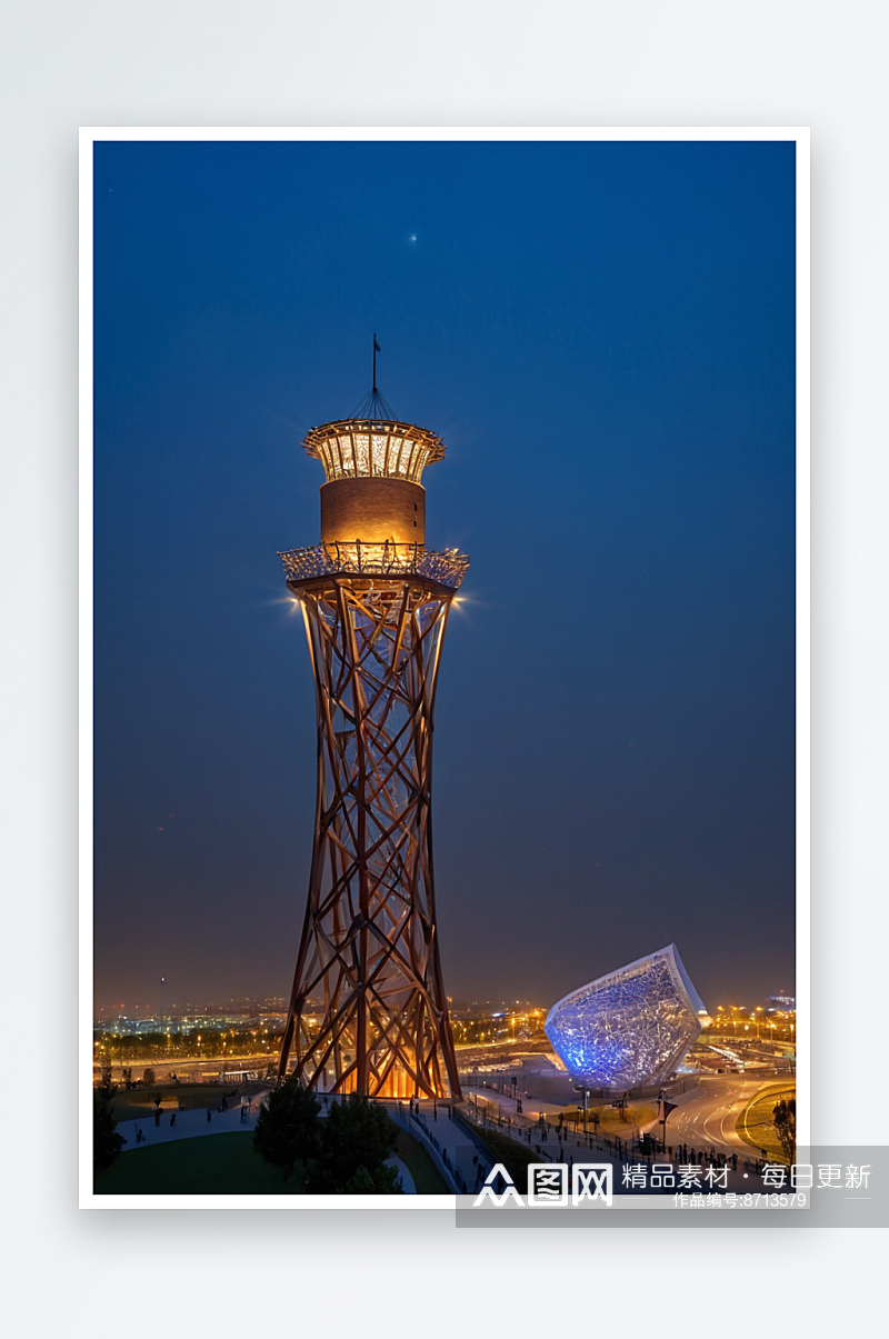 夜景城市夜景体雕塑大桥住宅楼古建筑图片素材