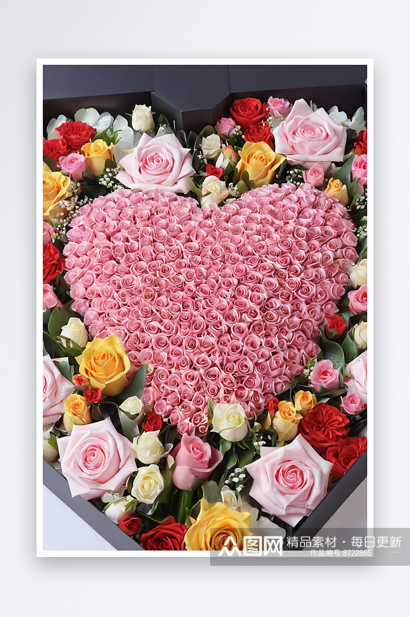 心形情人节粉色玫瑰花心形背景图片素材