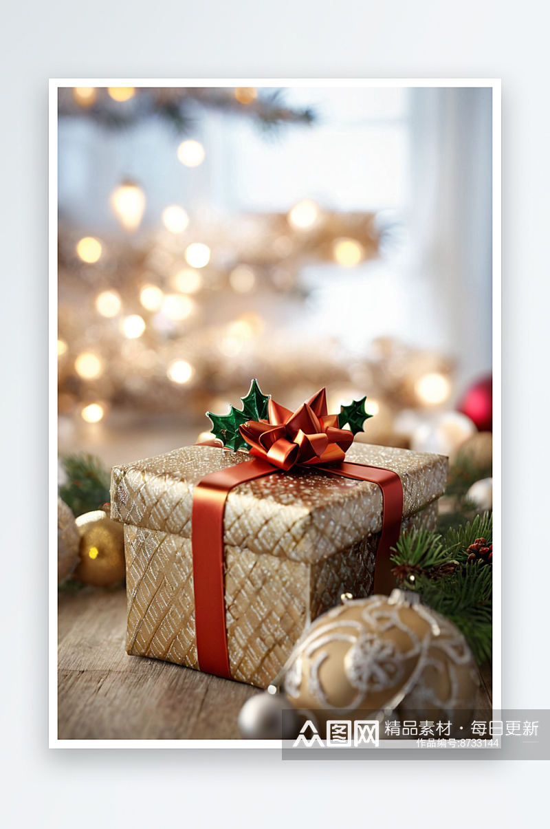 圣诞树圣诞背景小彩灯圣诞装饰物礼物礼盒素材