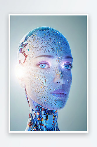 人工智能头机械手人工智能立方体城蓝色光树