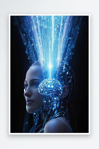 人工智能头机械手人工智能大脑蓝色光树