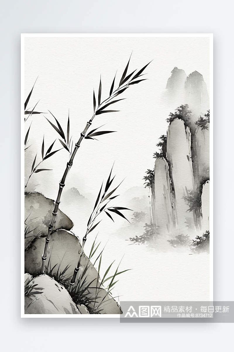 水墨山水图片竹子彩绘照片素材素材
