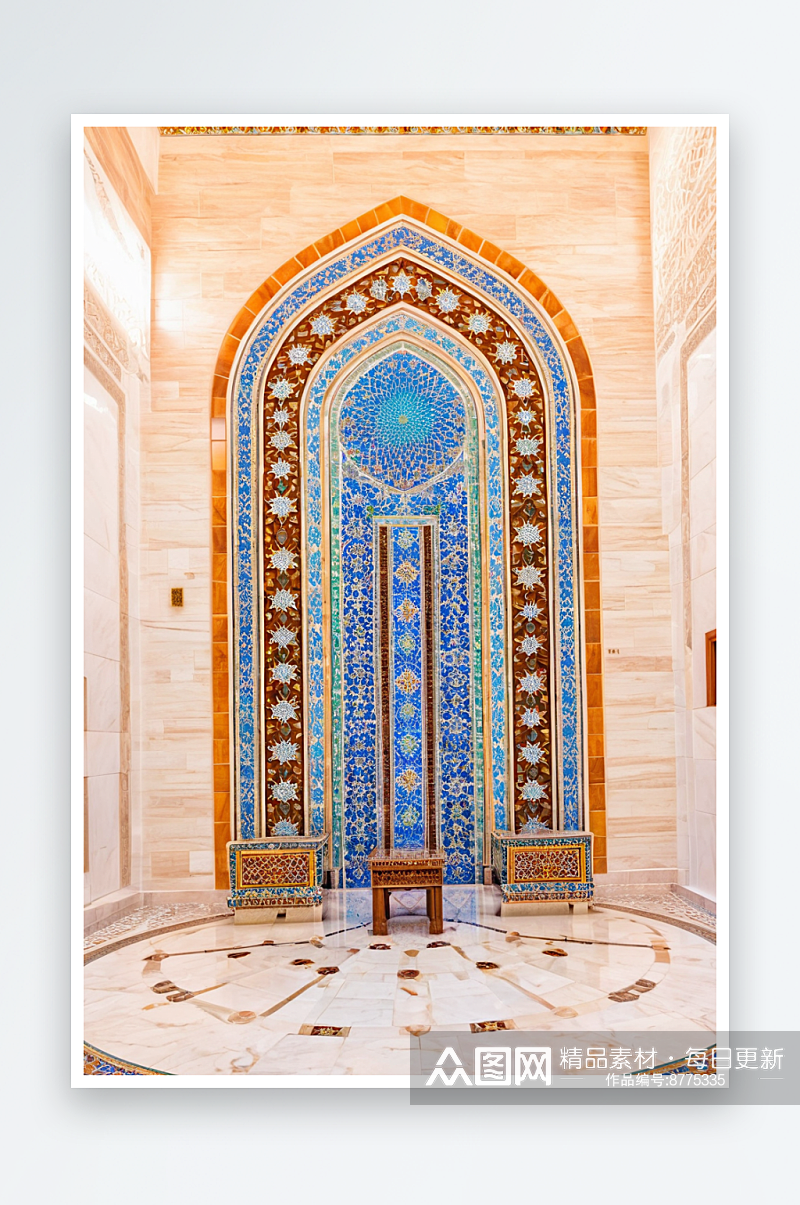 阿曼马斯喀特苏丹卡布斯大清真寺带有复杂瓷素材