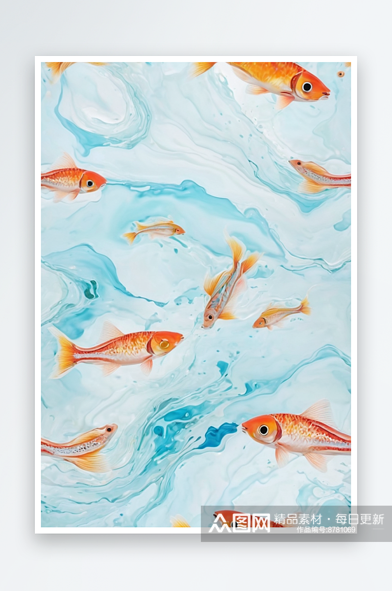 背录抽象彩绘泼墨水彩泼墨形流动艺术鱼素材