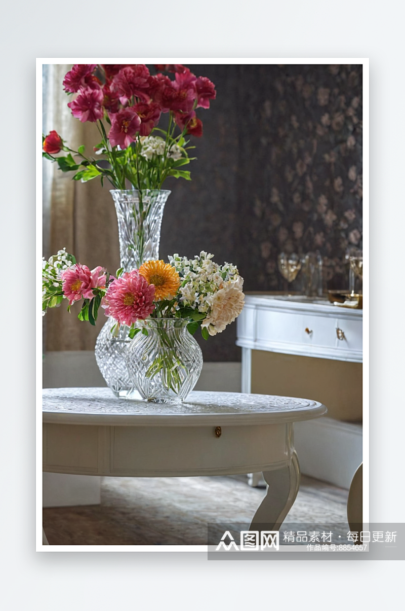 花瓶花束靠墙玻璃瓶桌子茶几瓶图片素材