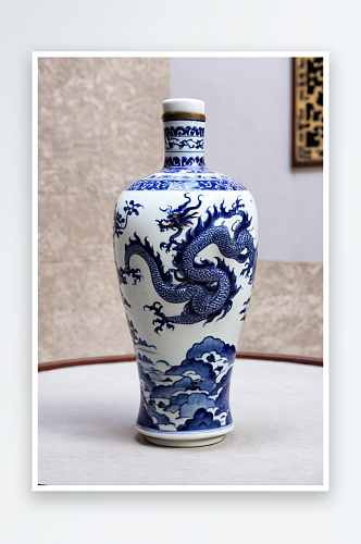 景德镇窑青花海水龙纹瓷梅瓶清博物馆藏