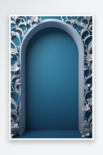 简约柔色拱门背景三维渲染产品展示台图片