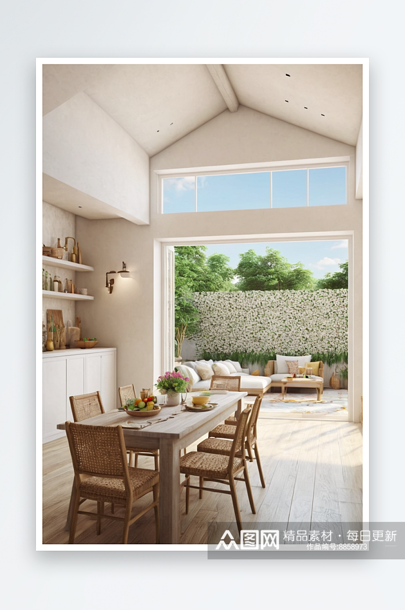 家展示型框架阁楼开放到阳光明媚夏季庭院素材