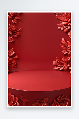 红色三维产品展台背景图片