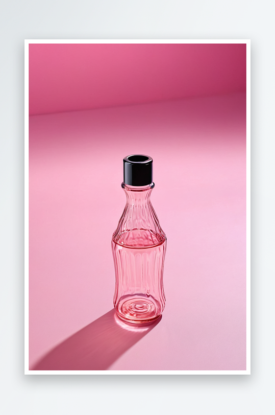 粉红色背景上带有滴管玻璃瓶强烈光线强烈阴