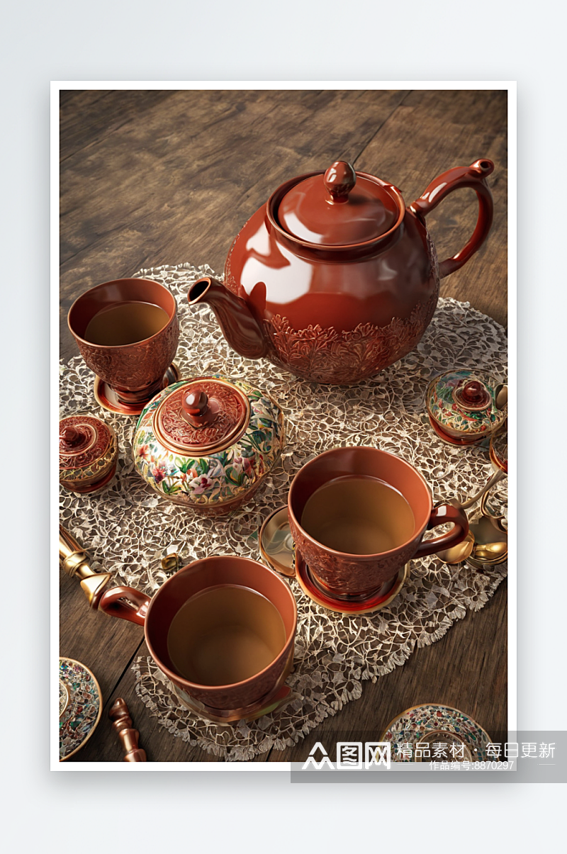 客厅桌子上的茶杯茶杯茶壶茶具花茶水图片素材