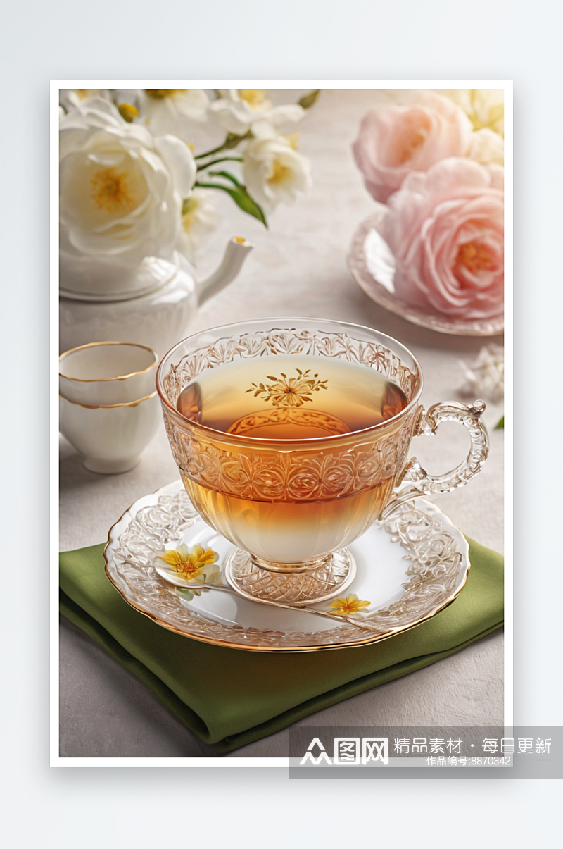 客厅桌子上的茶杯茶杯茶壶茶具花茶水图片素材